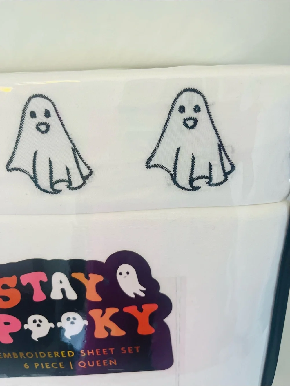 Stay Spooky & London Kaye Halloween Lot of 2 Queen Size Ghost Sheet Sets